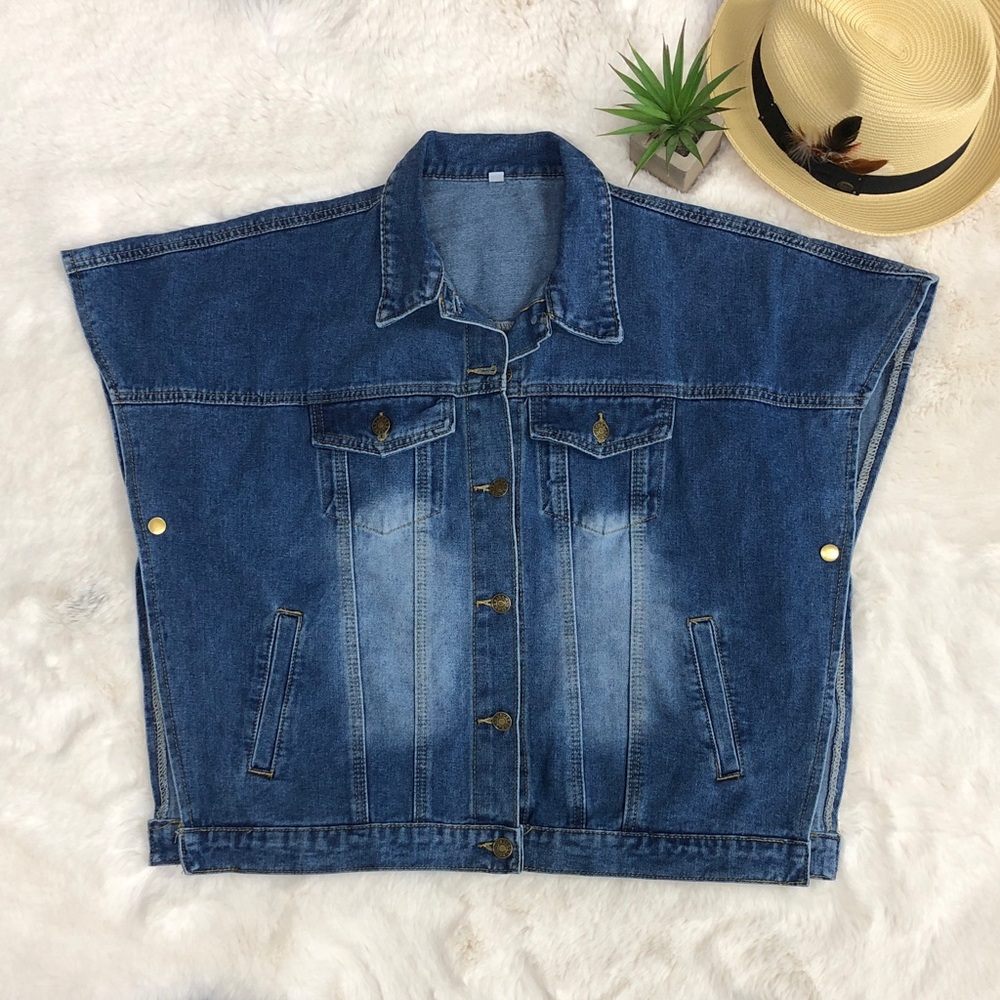 Short Sleeve Denim Jean Poncho